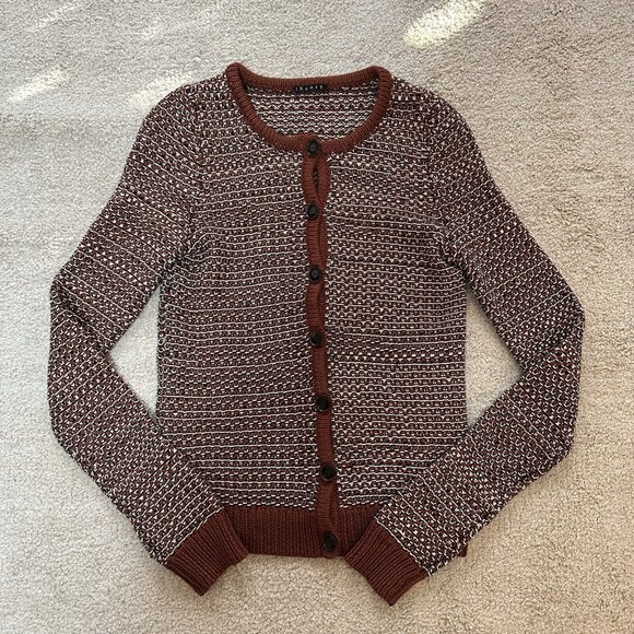 Theory Sweater Women’s XS Brown & White Knit Button Up Cardigan No Size Tag - Picture 3 of 9